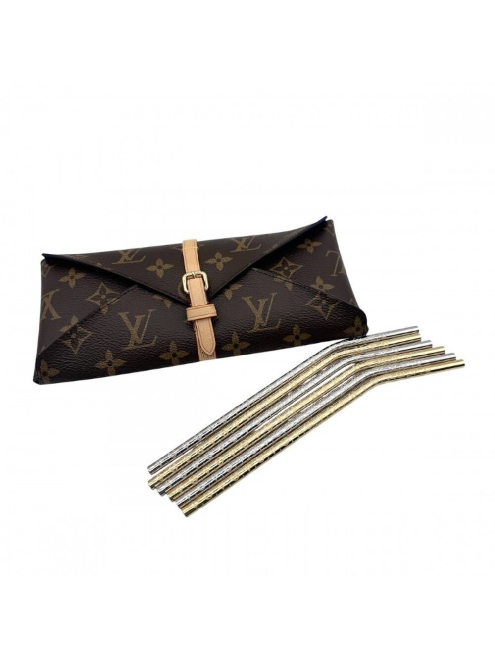 Louis Vuitton Tableware Etui 6 Straw Case Cut Rallye Monogram Gold Silver